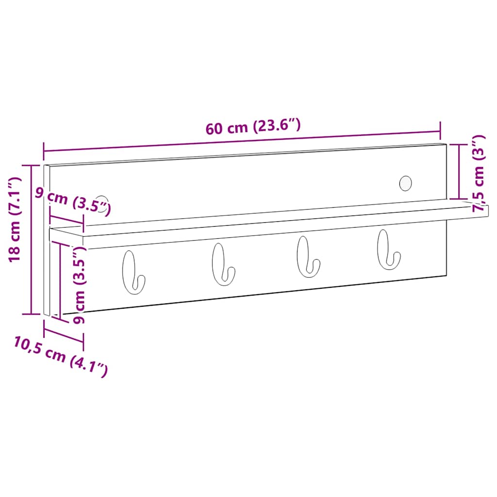 Wall-Mounted Coat Rack Wall-Mounted White 60 x 10,5 x 18 cm