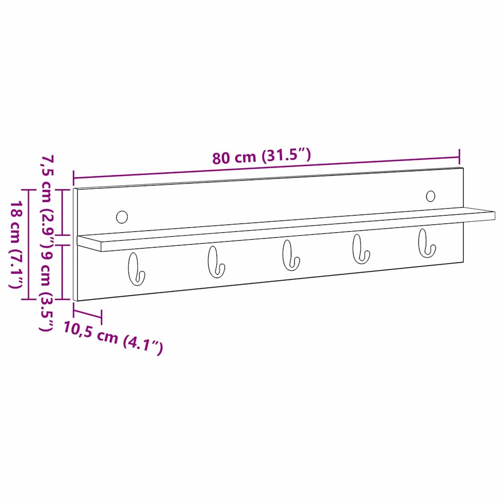Wall-Mounted Coat Rack Wall-Mounted White 80 x 10,5 x 18 cm