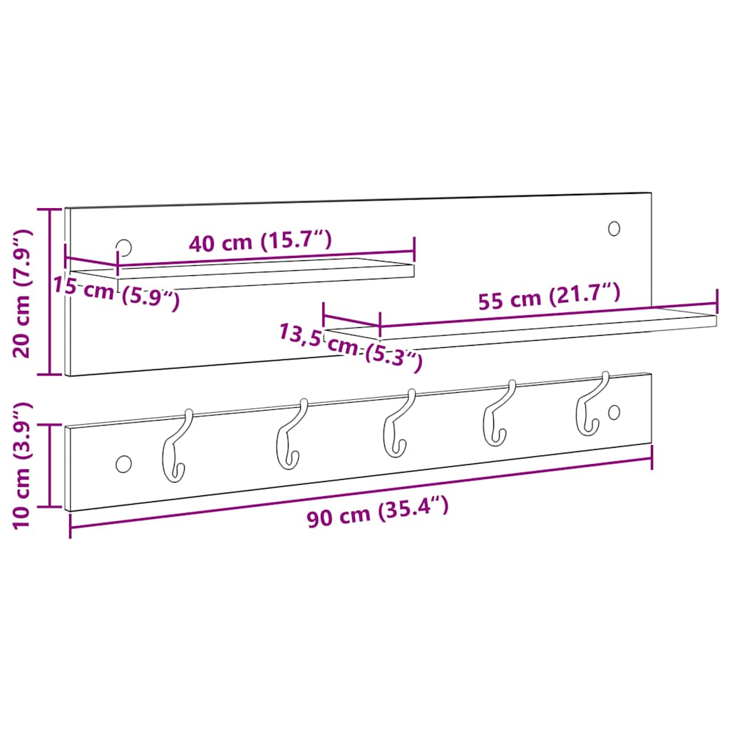 Wall-Mounted Coat Rack White 90 x 15 x 36 cm Engineered wood