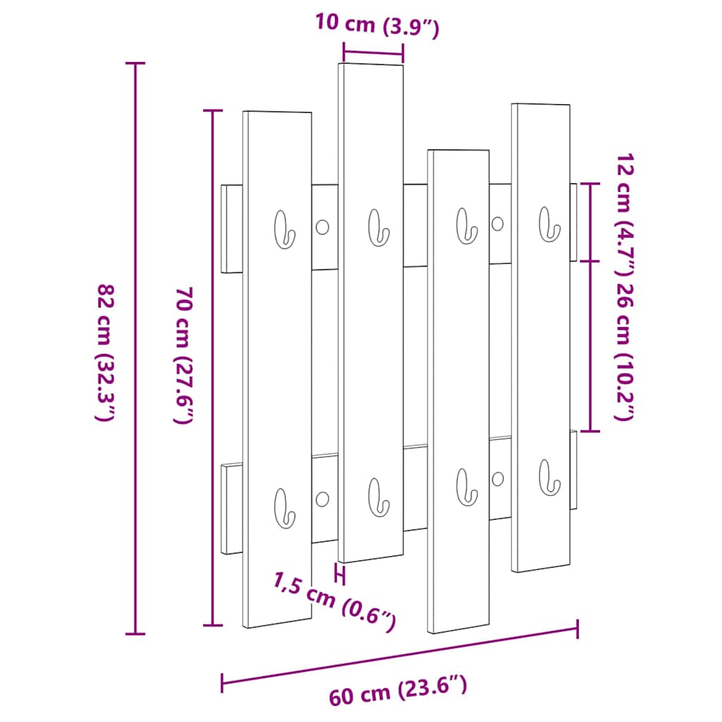 Wall-Mounted Coat Rack White 60 x 3 x 82 cm Engineered wood