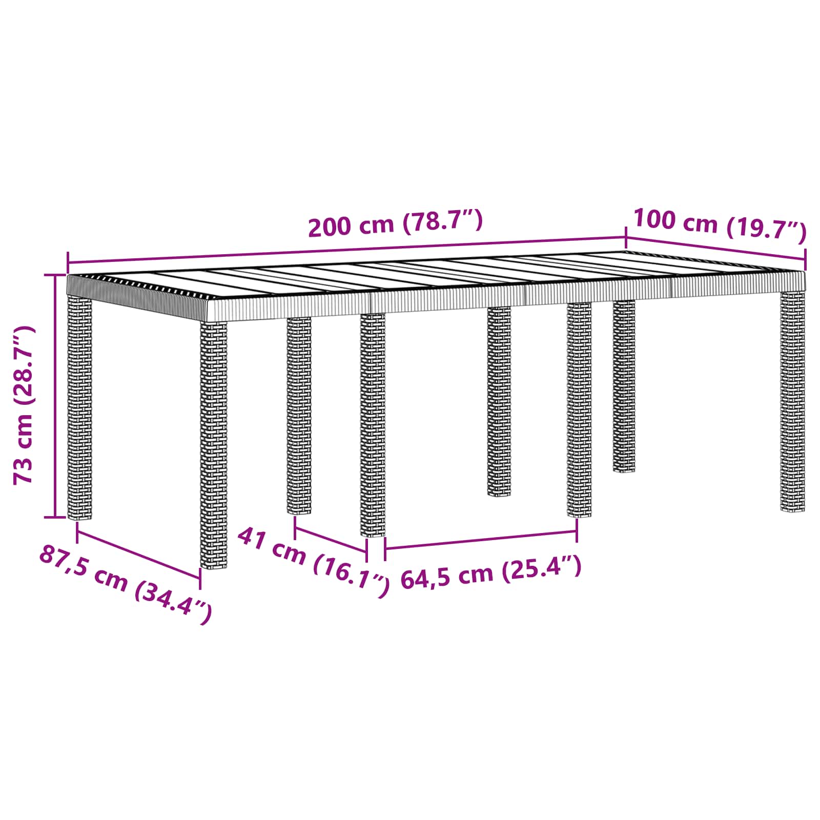 Garden Table Anthracite 200 x 100 x 73 cm Poly Rattan