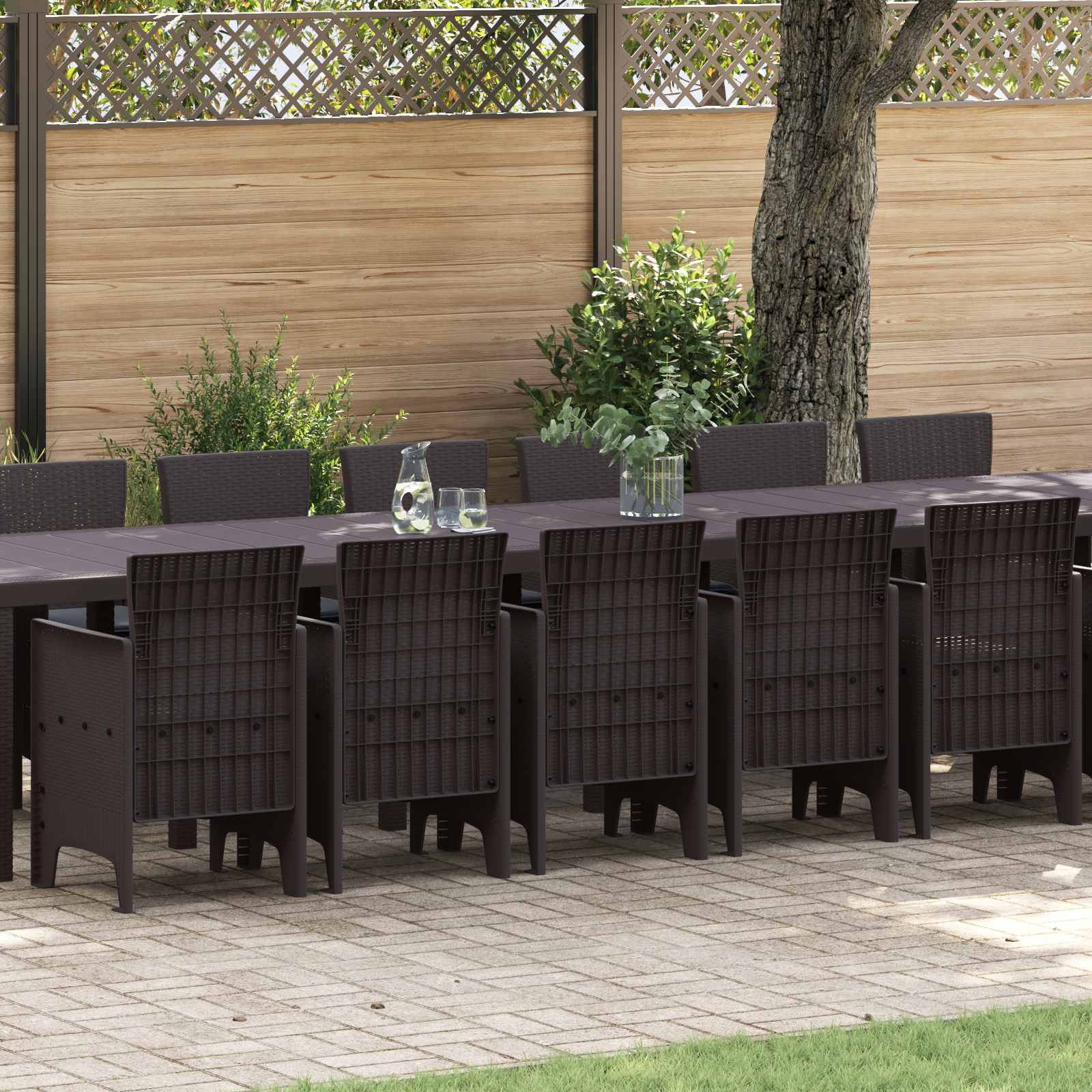 Garden Dining Set with Cushions with Cushion 17 pcs Brown PP