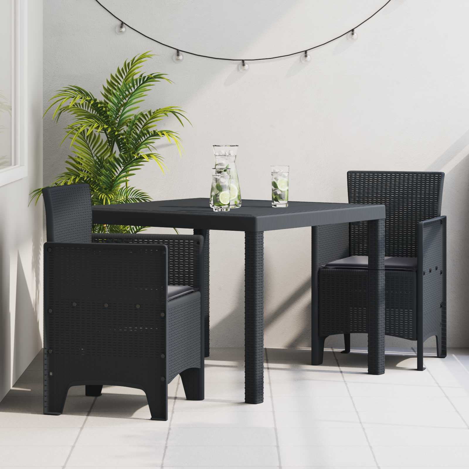 Garden Dining Set 3 pcs Anthracite Polypropylene