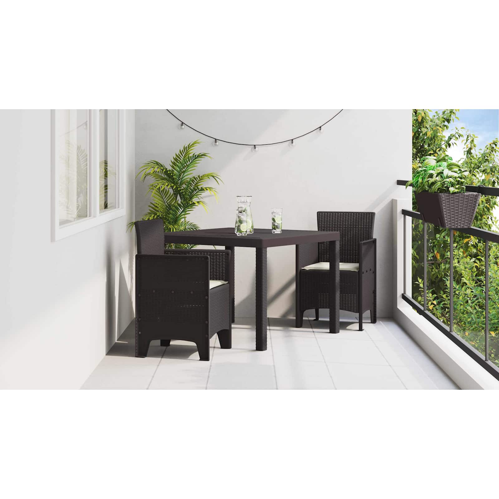 Garden Dining Set 3 pcs Brown Polypropylene