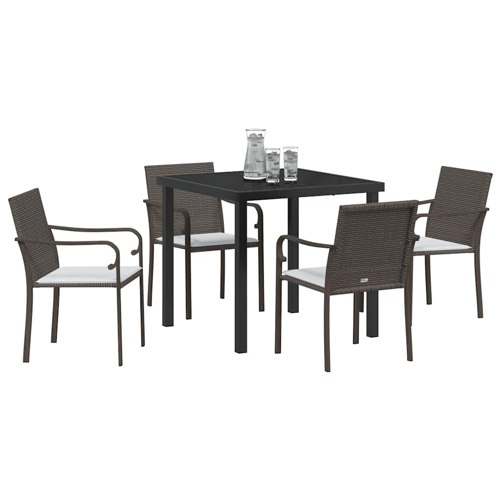 Garden Dining Set 5 pcs Brown and Black PE Rattan