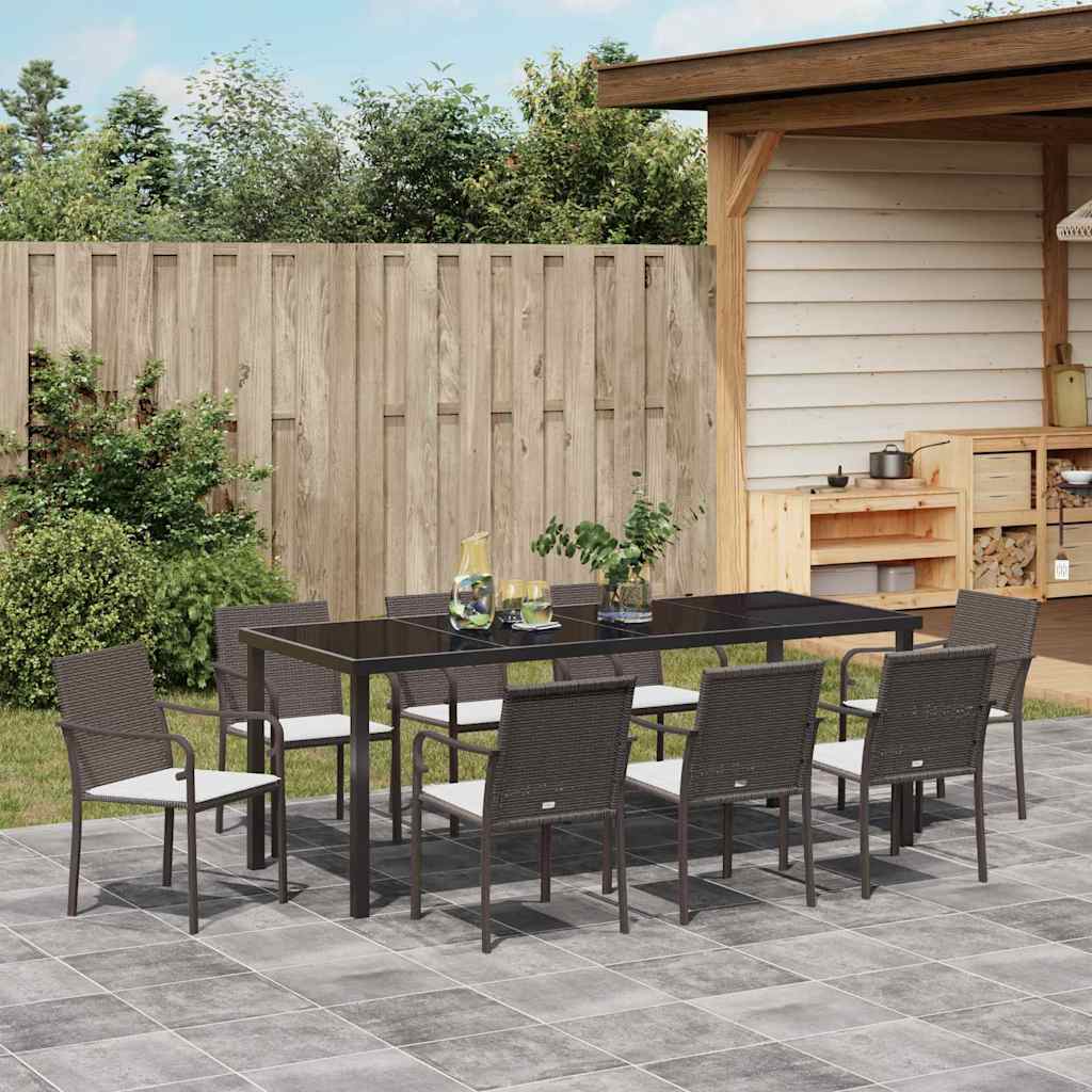 Garden Dining Set 9 pcs Brown and Black PE Rattan