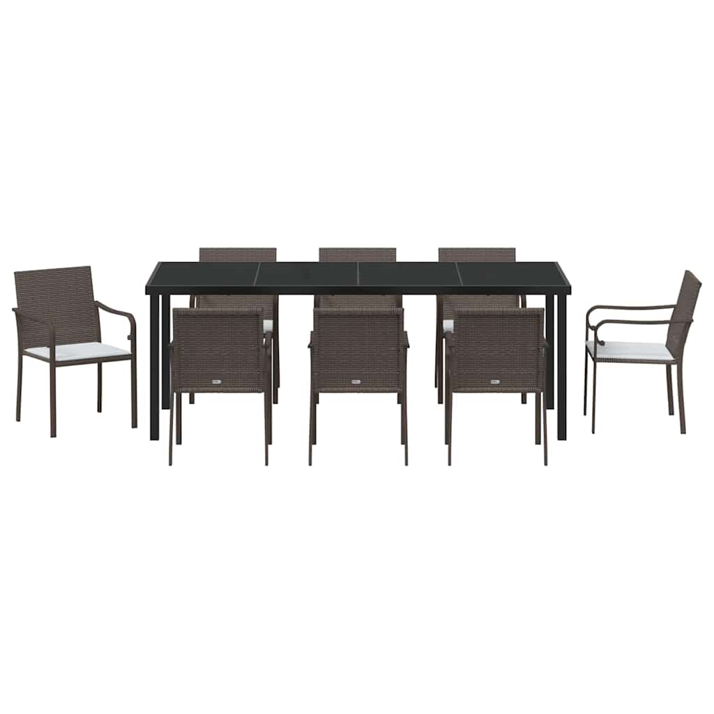 Garden Dining Set 9 pcs Brown and Black PE Rattan