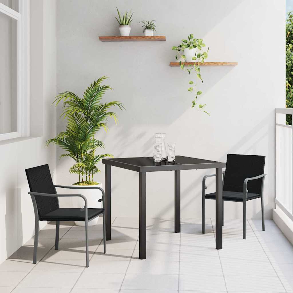 Garden Dining Set 3 pcs Black and Grey PE Rattan