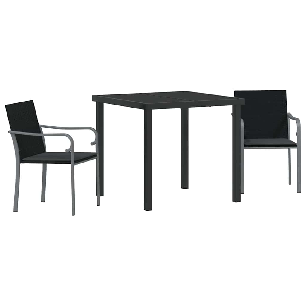 Garden Dining Set 3 pcs Black and Grey PE Rattan