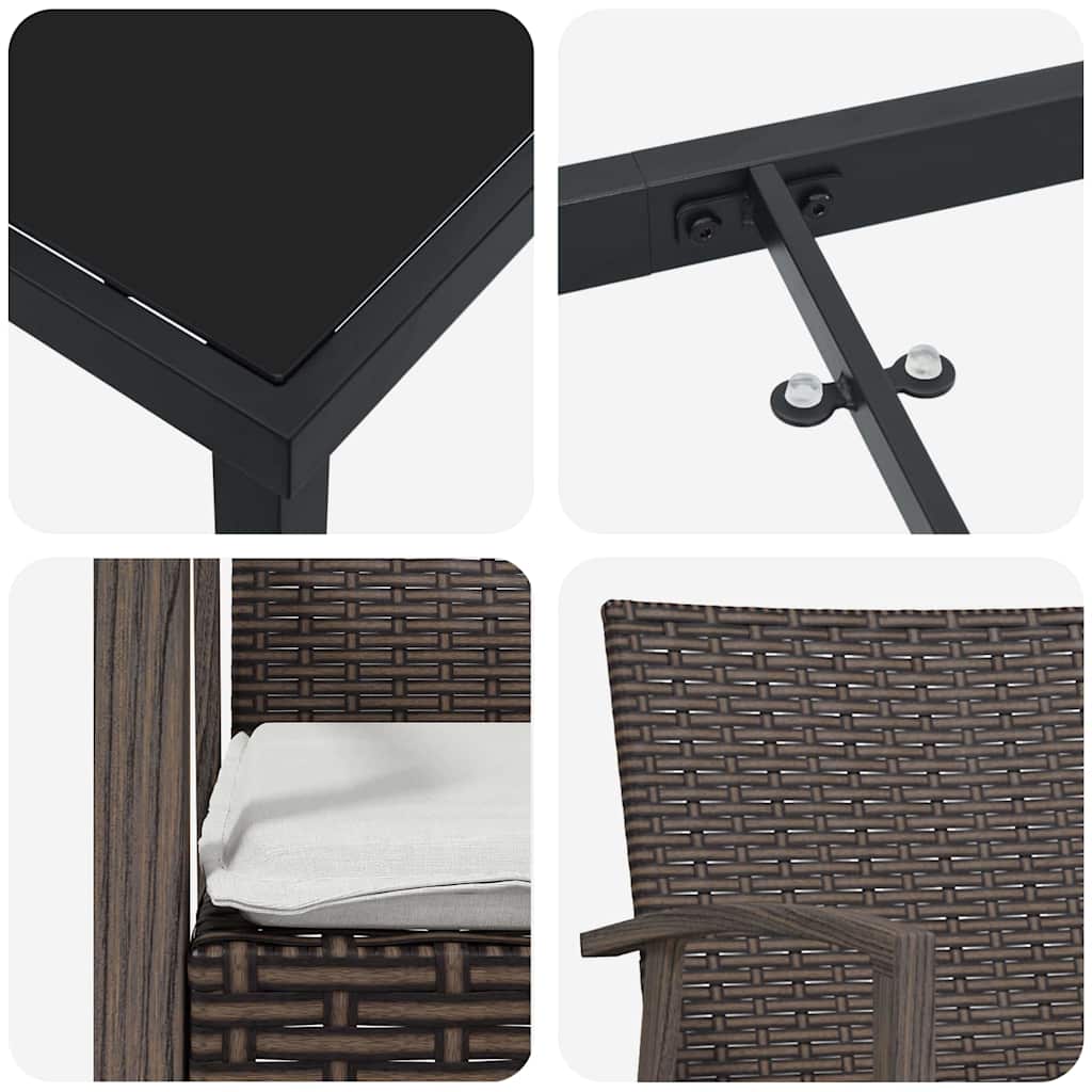 Garden Dining Set 3 pcs Brown and Black PE Rattan