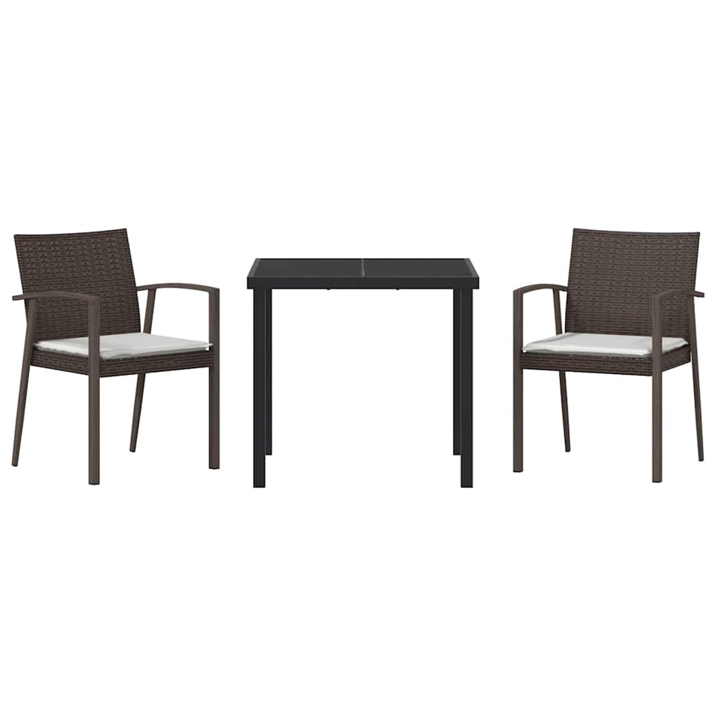 Garden Dining Set 3 pcs Brown and Black PE Rattan