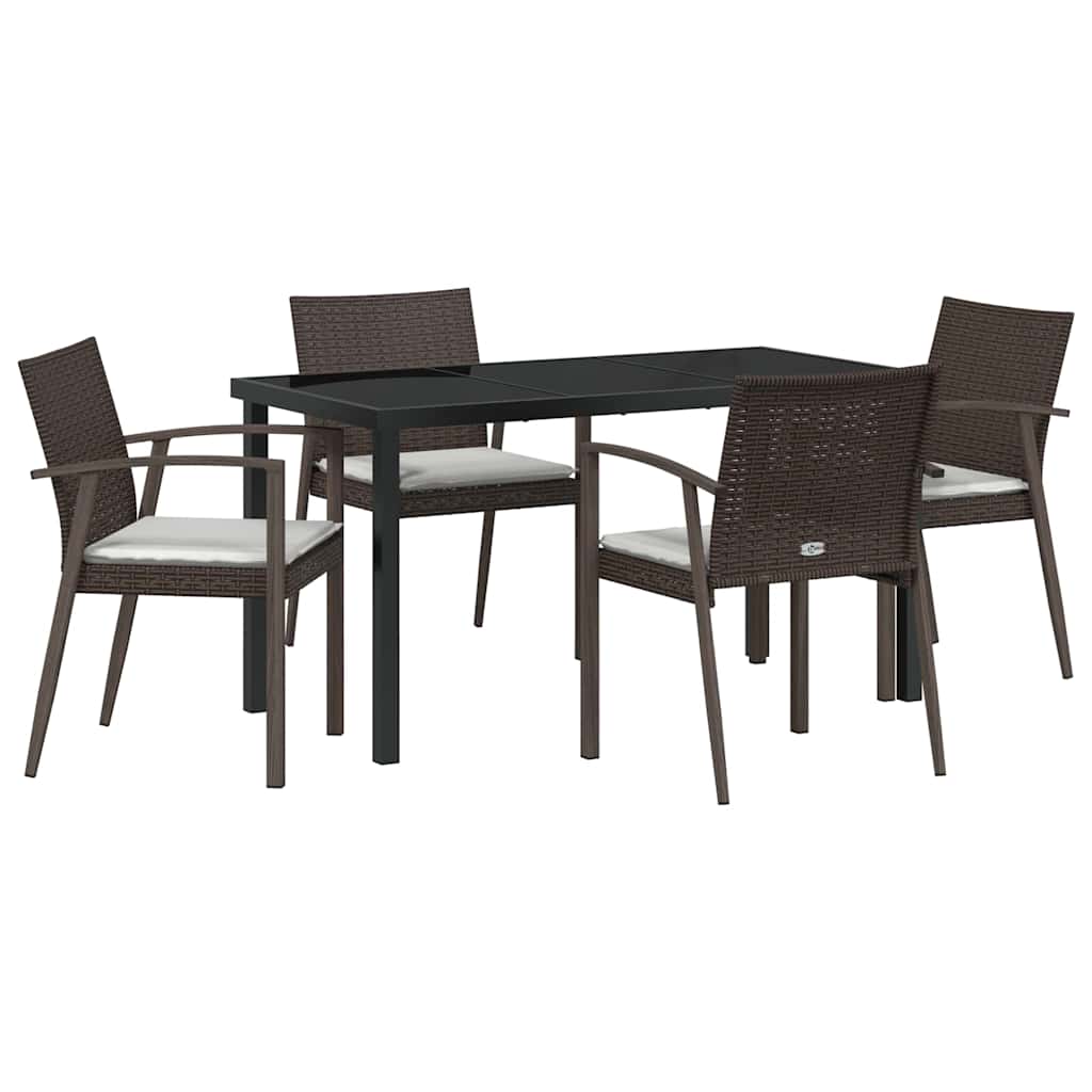 Garden Dining Set 5 pcs Brown and Black PE Rattan