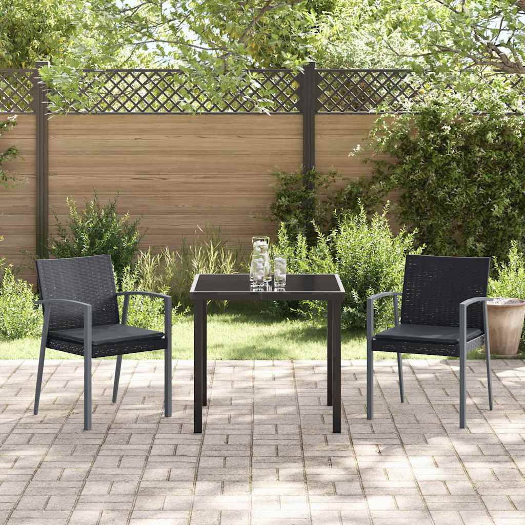 Garden Dining Set 3 pcs Black and Grey PE Rattan