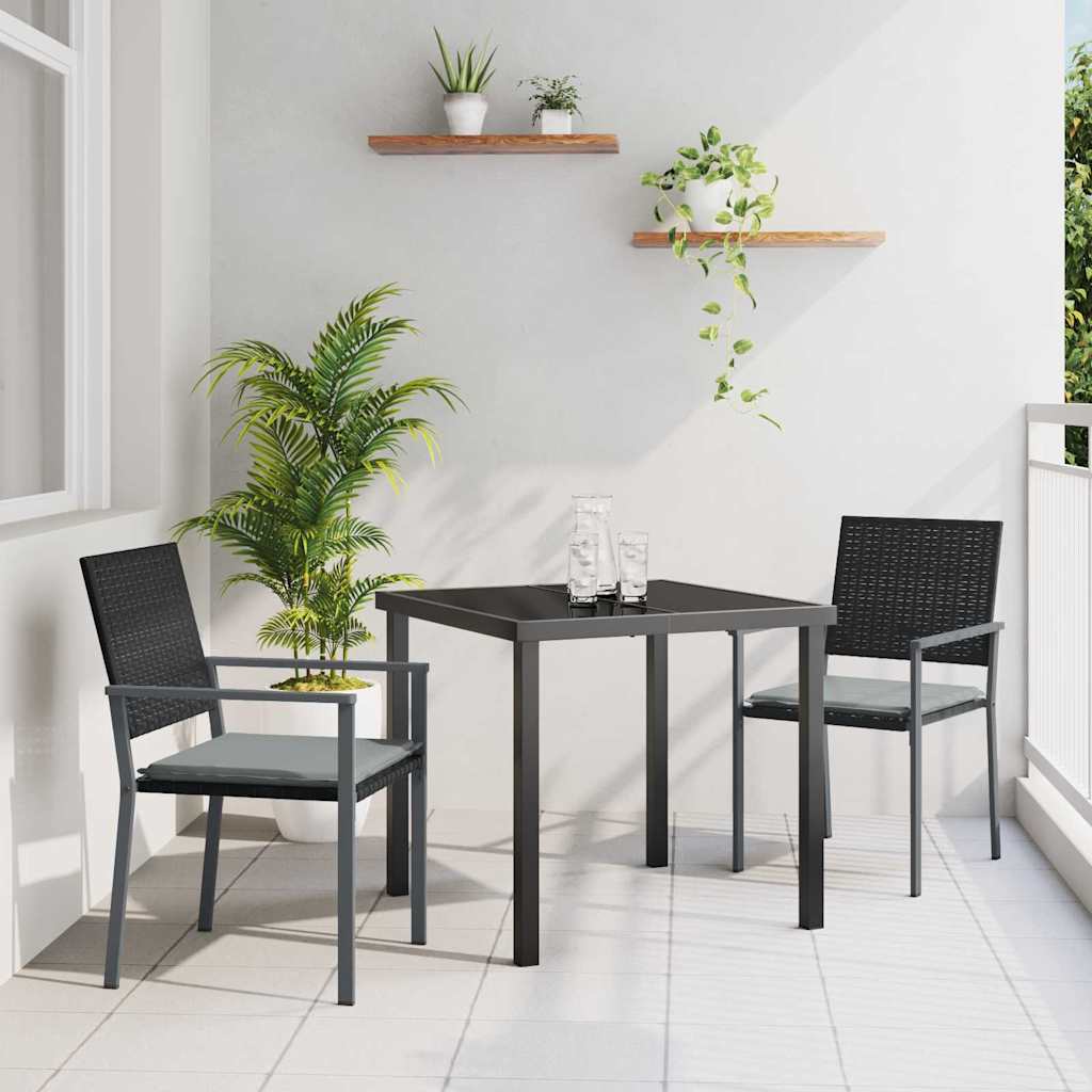 Garden Dining Set 3 pcs Black and Light Grey PE Rattan