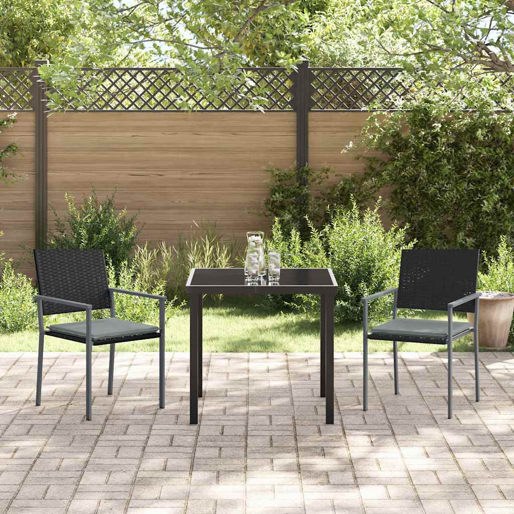 Garden Dining Set 3 pcs Black and Light Grey PE Rattan