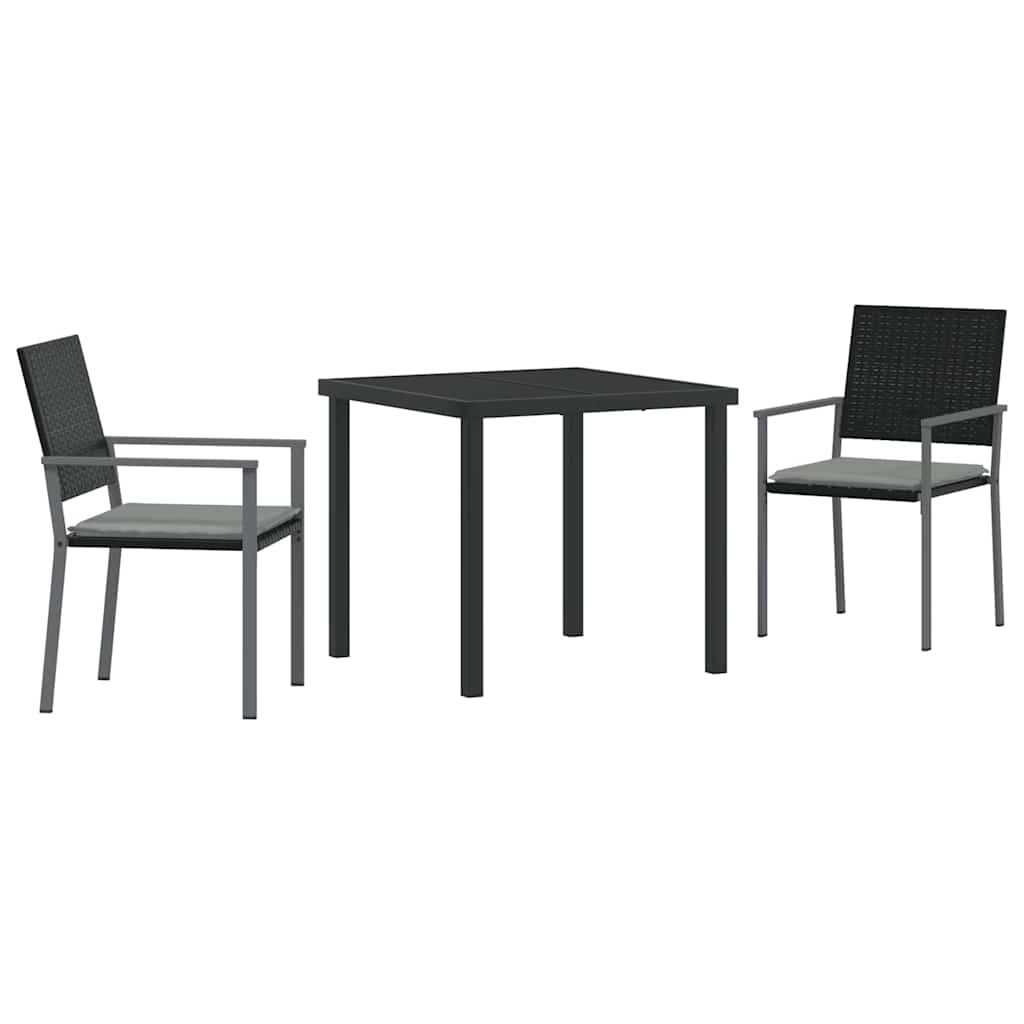 Garden Dining Set 3 pcs Black and Light Grey PE Rattan