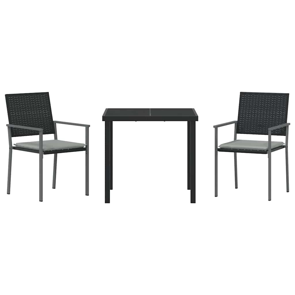 Garden Dining Set 3 pcs Black and Light Grey PE Rattan
