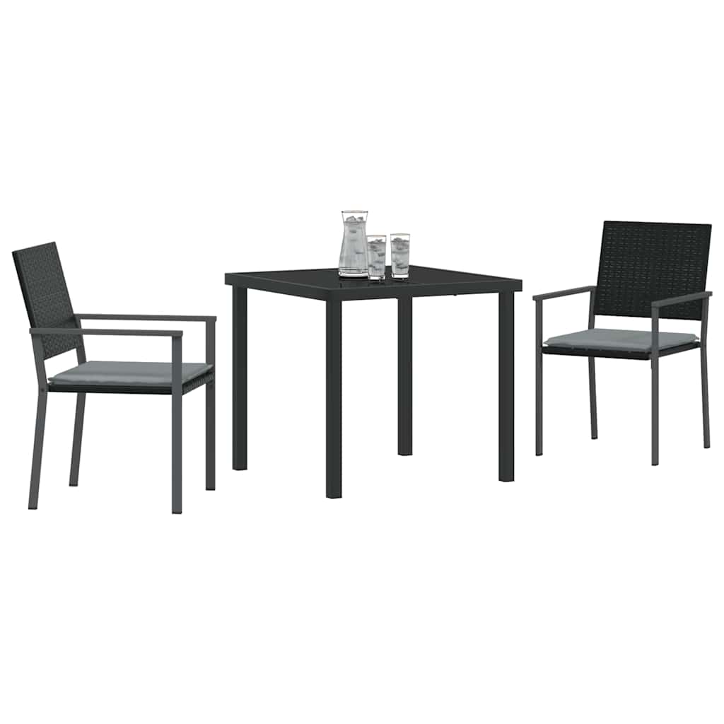 Garden Dining Set 3 pcs Black and Light Grey PE Rattan