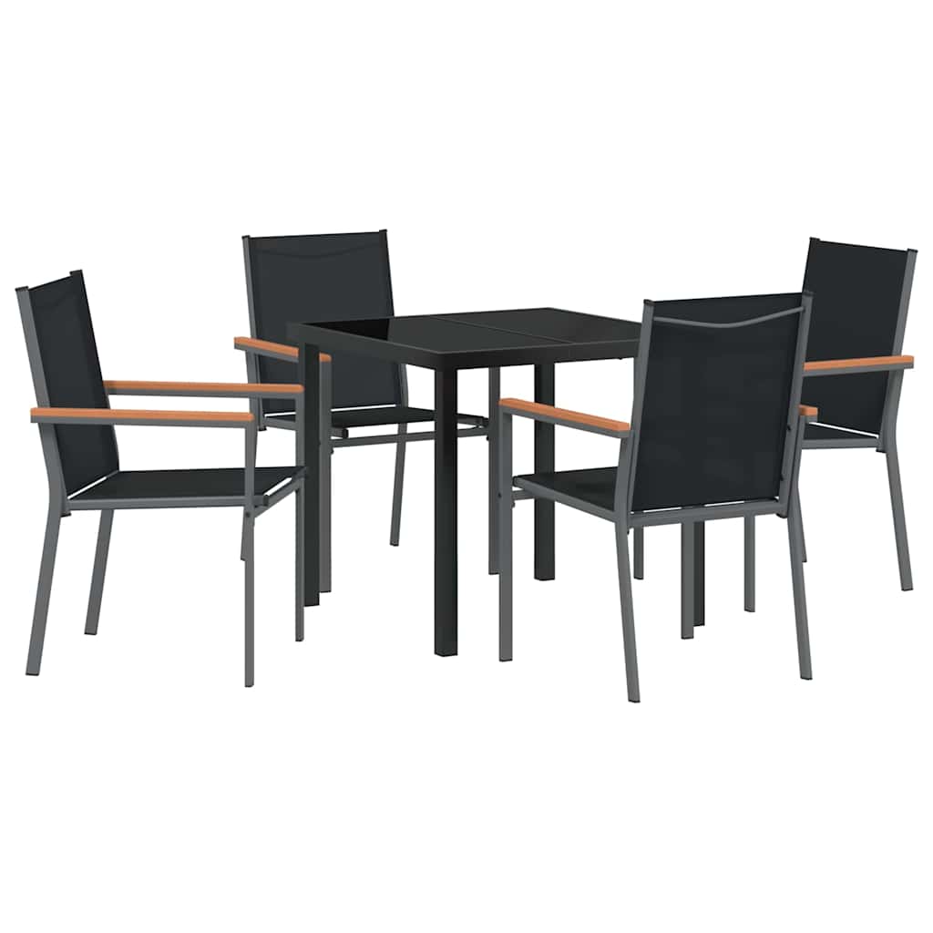 Garden Dining Set 5 pcs Black Powder-coated Steel