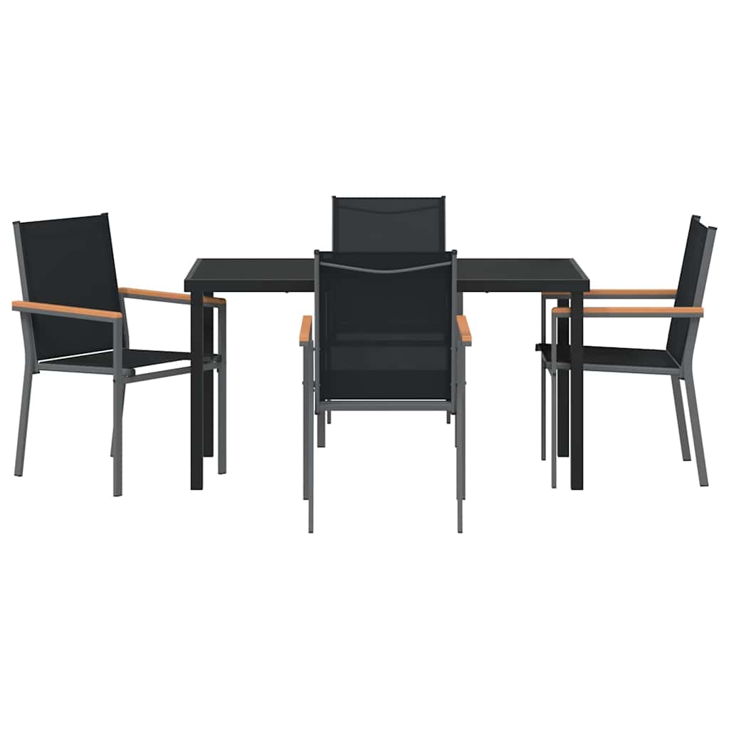 Garden Dining Set 5 pcs Black Powder-coated Steel