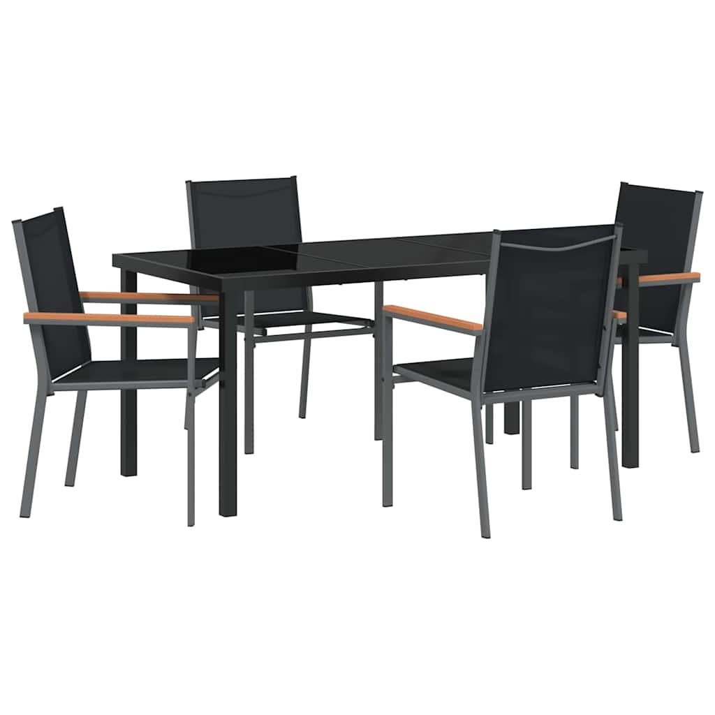 Garden Dining Set 5 pcs Black Powder-coated Steel