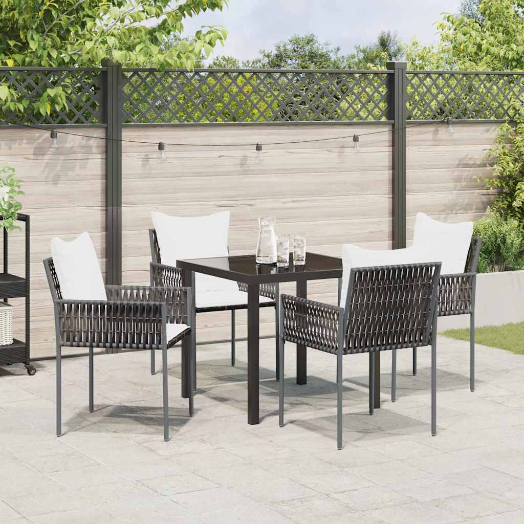 Garden Dining Set 5 pcs Brown and Black PE Rattan
