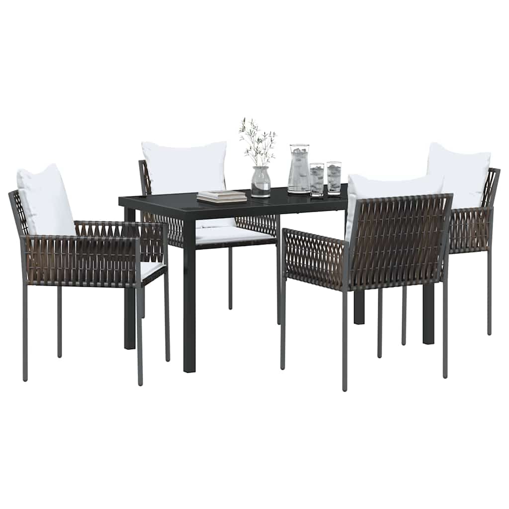 Garden Dining Set 5 pcs Brown and Black PE Rattan