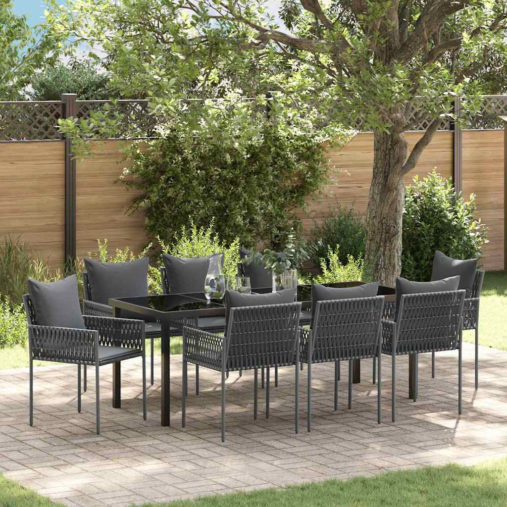 Garden Dining Set 9 pcs Black and Grey PE Rattan