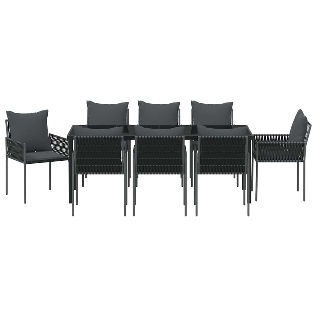 Garden Dining Set 9 pcs Black and Grey PE Rattan