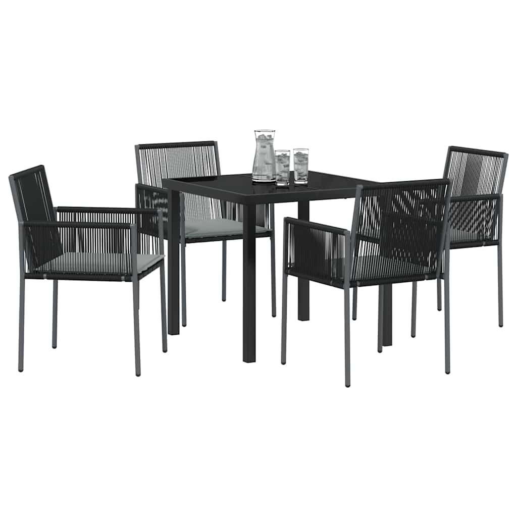 Garden Dining Set 5 pcs Black PE Rattan
