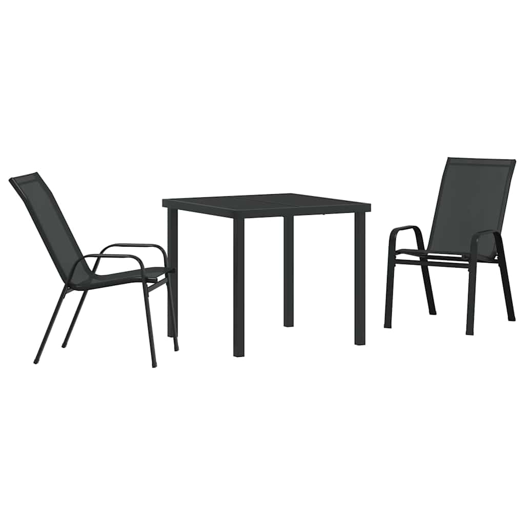 Garden Dining Set 3 pcs Black Powder-coated Steel