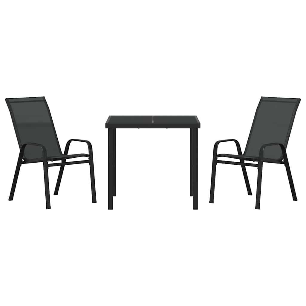 Garden Dining Set 3 pcs Black Powder-coated Steel