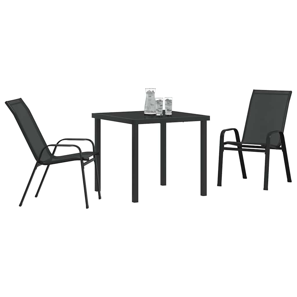 Garden Dining Set 3 pcs Black Powder-coated Steel