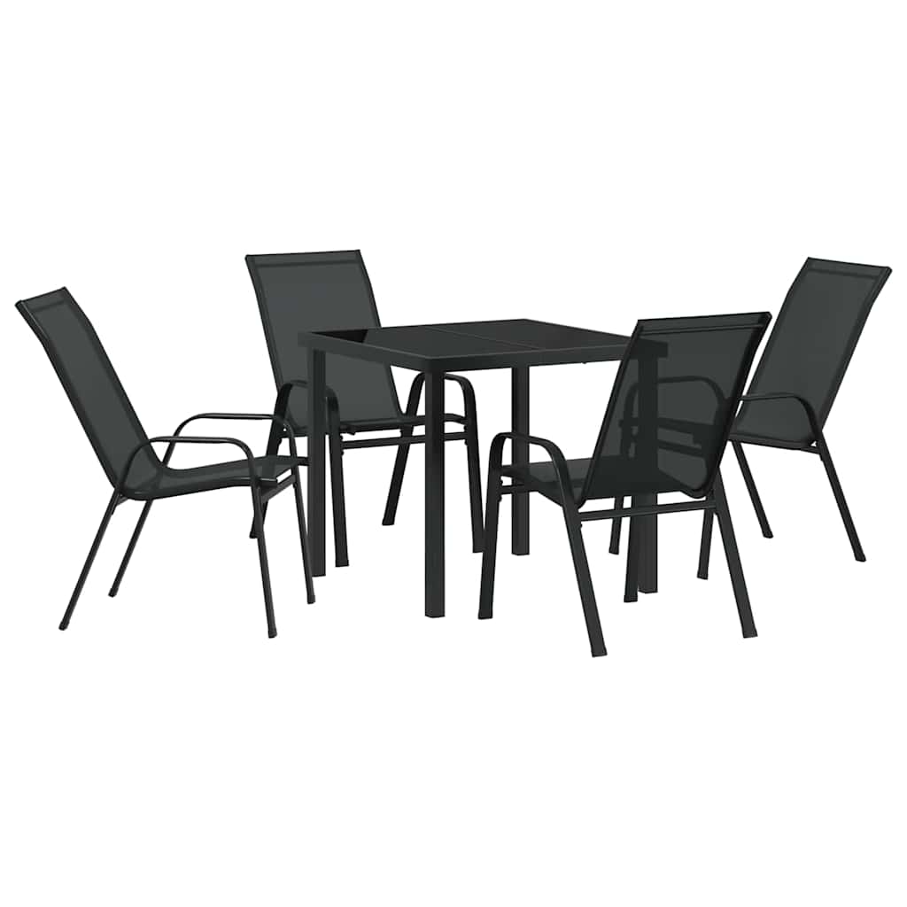 Garden Dining Set 5 pcs Black Powder-coated Steel