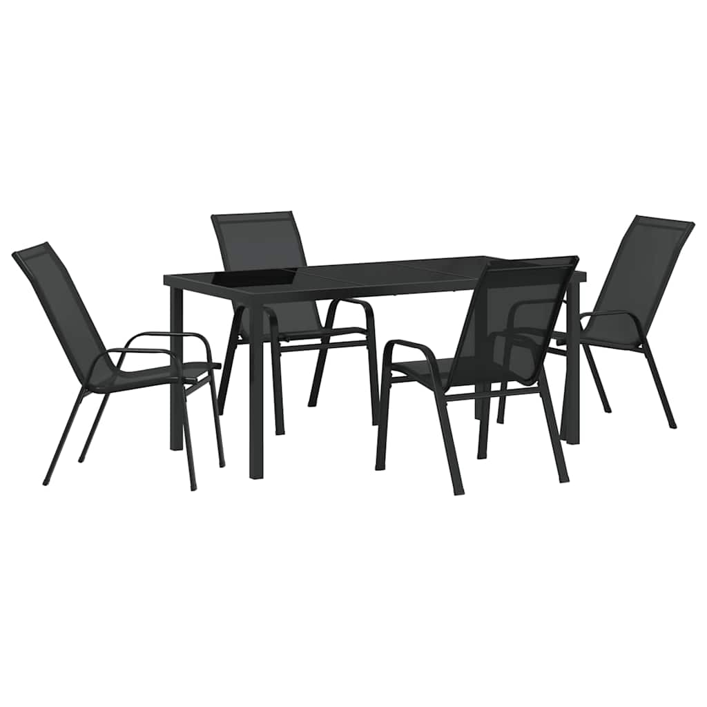 Garden Dining Set 5 pcs Black Powder-coated Steel