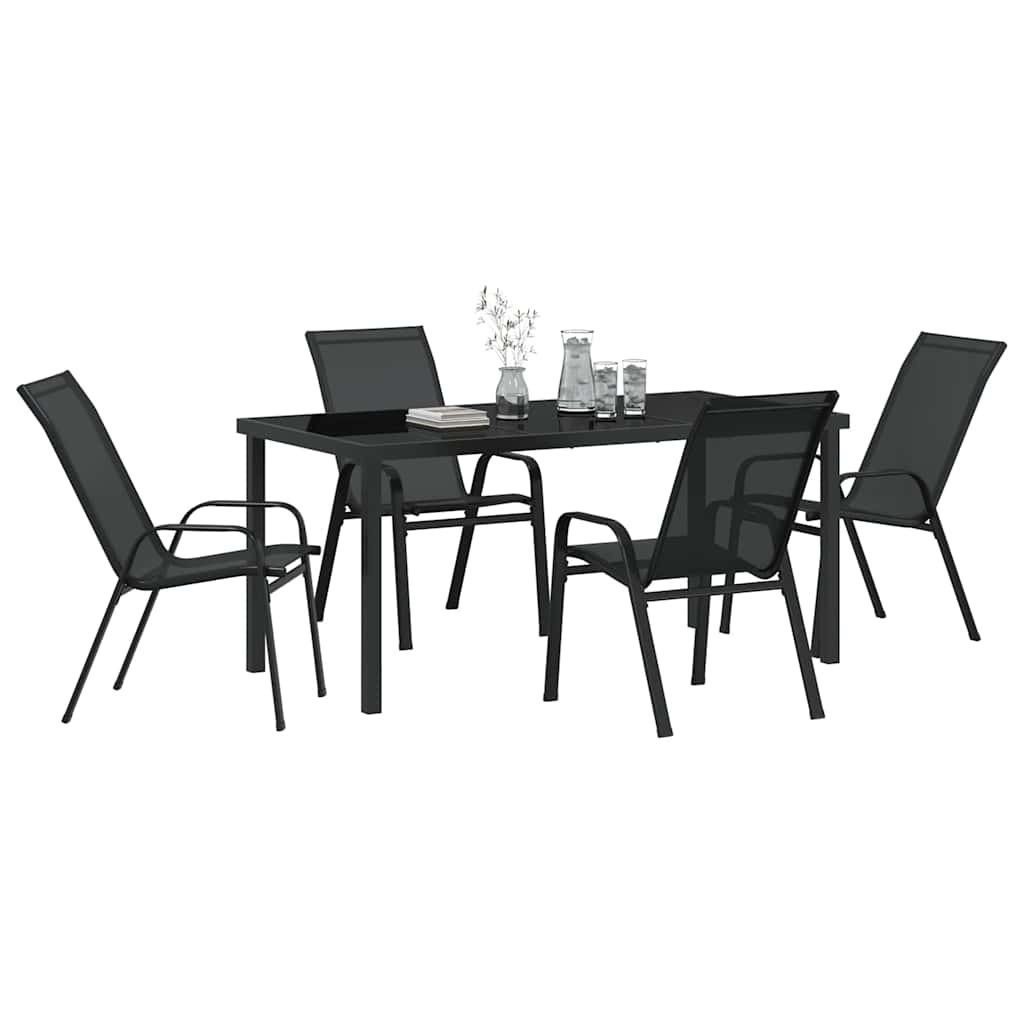 Garden Dining Set 5 pcs Black Powder-coated Steel