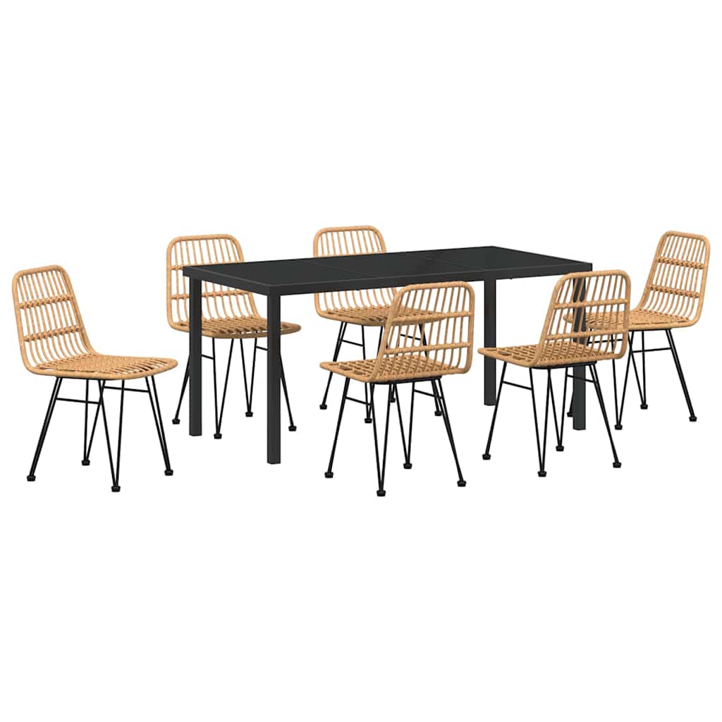 Garden Dining Set 7 pcs Brown Powder-Coated Steel