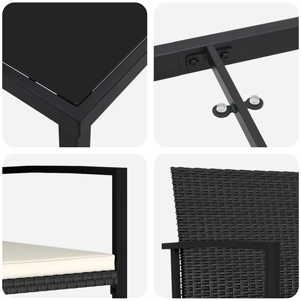 Garden Dining Set 3 pcs Black Powder-Coated Steel