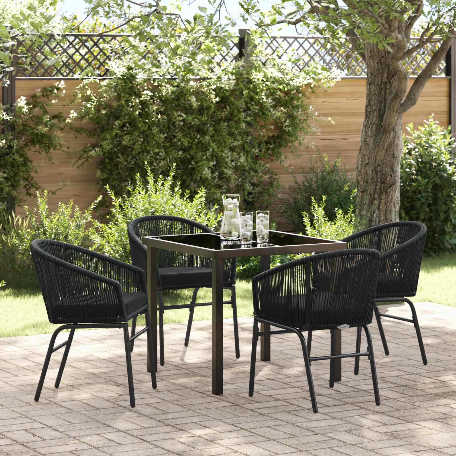 Garden Dining Set 5 pcs Black Powder-Coated Steel