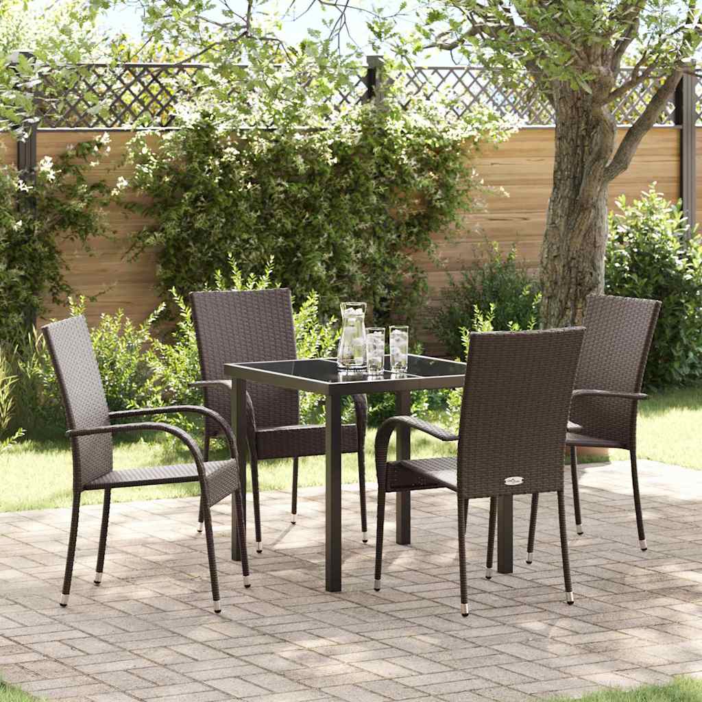 Garden Dining Set 5 pcs Brown Powder-Coated Steel