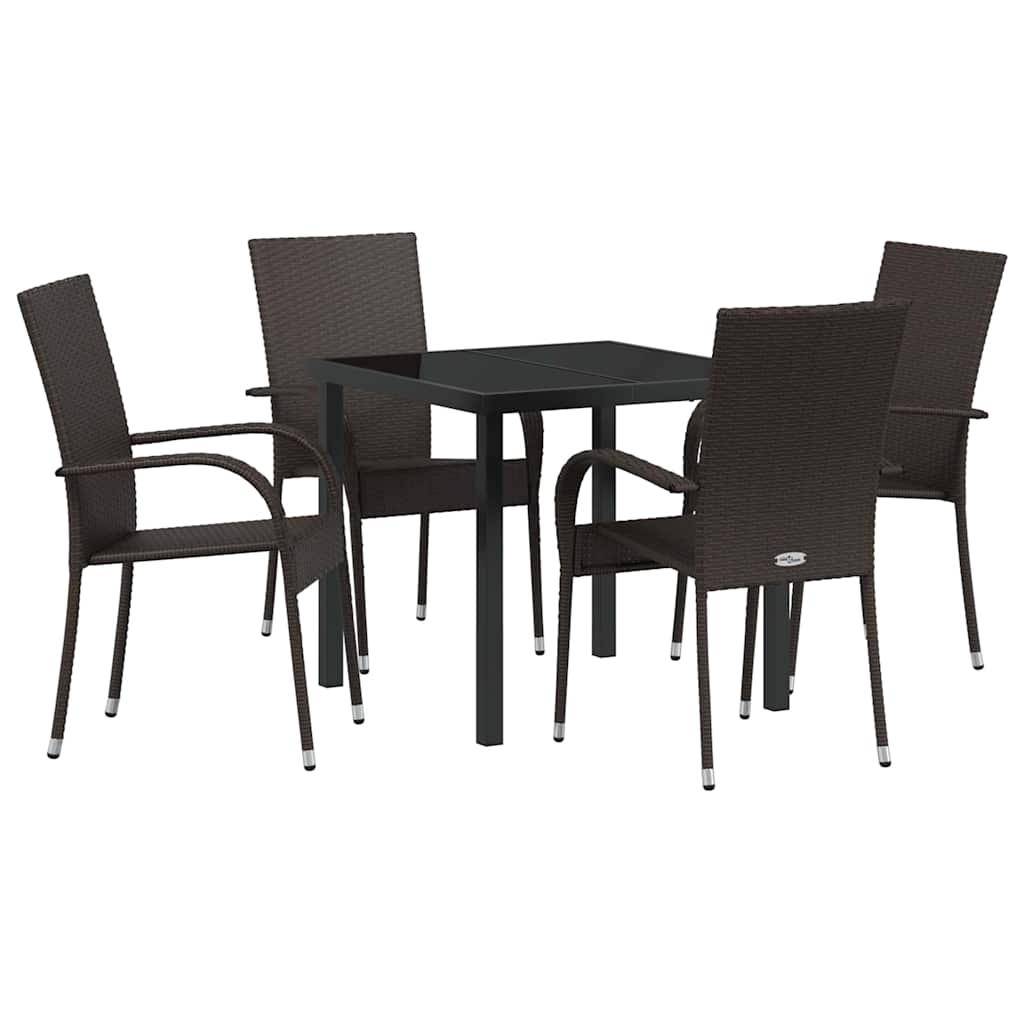Garden Dining Set 5 pcs Brown Powder-Coated Steel
