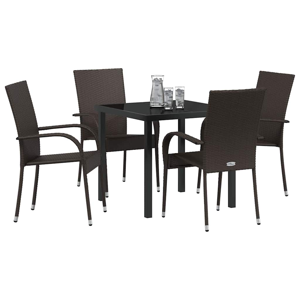 Garden Dining Set 5 pcs Brown Powder-Coated Steel