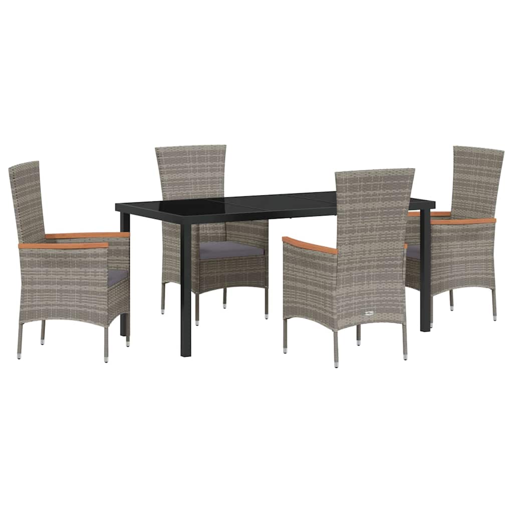 Garden Dining Set with Cushion 5 pcs Grey Powder-Coated Steel