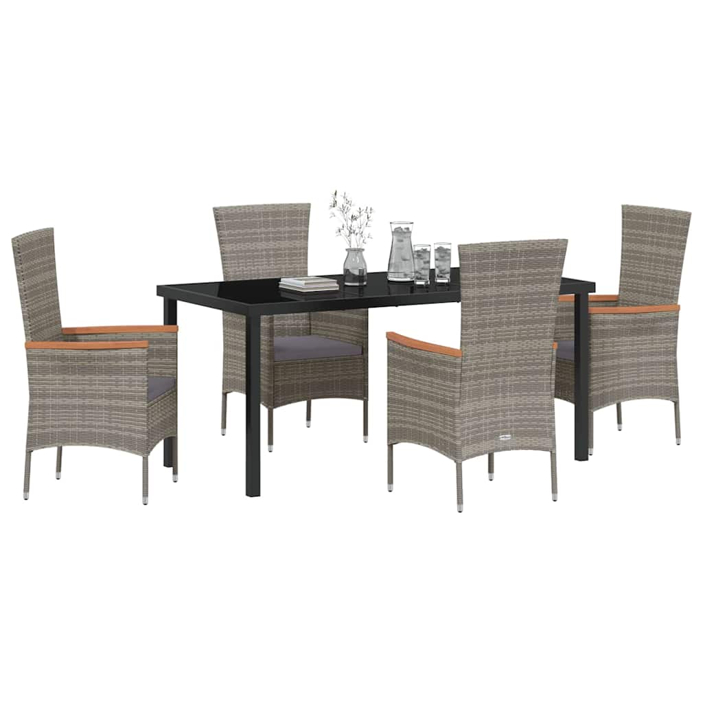 Garden Dining Set with Cushion 5 pcs Grey Powder-Coated Steel