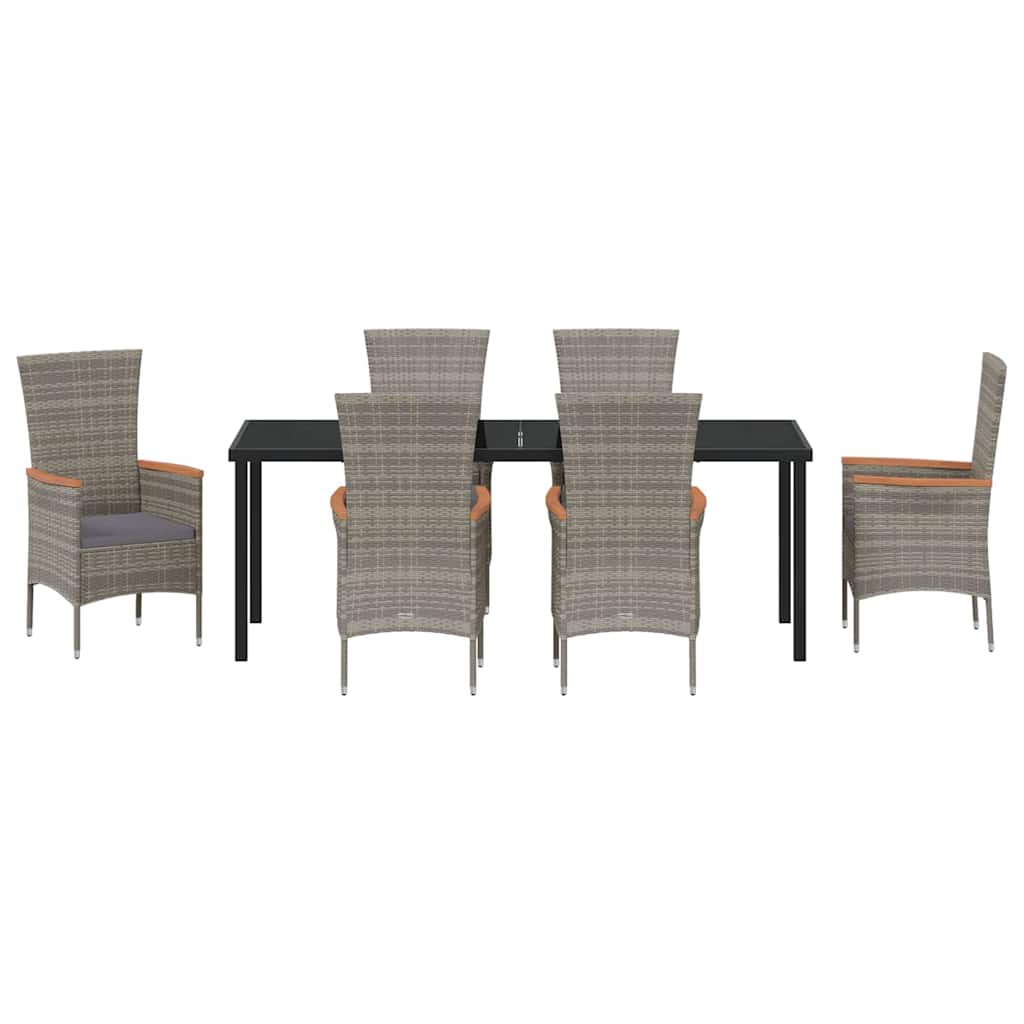 Garden Dining Set with Cushion 7 pcs Grey Powder-Coated Steel