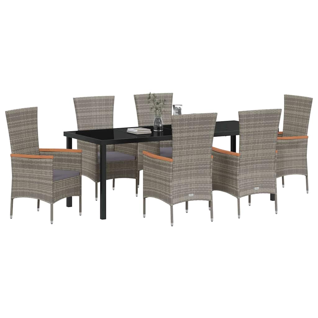 Garden Dining Set with Cushion 7 pcs Grey Powder-Coated Steel