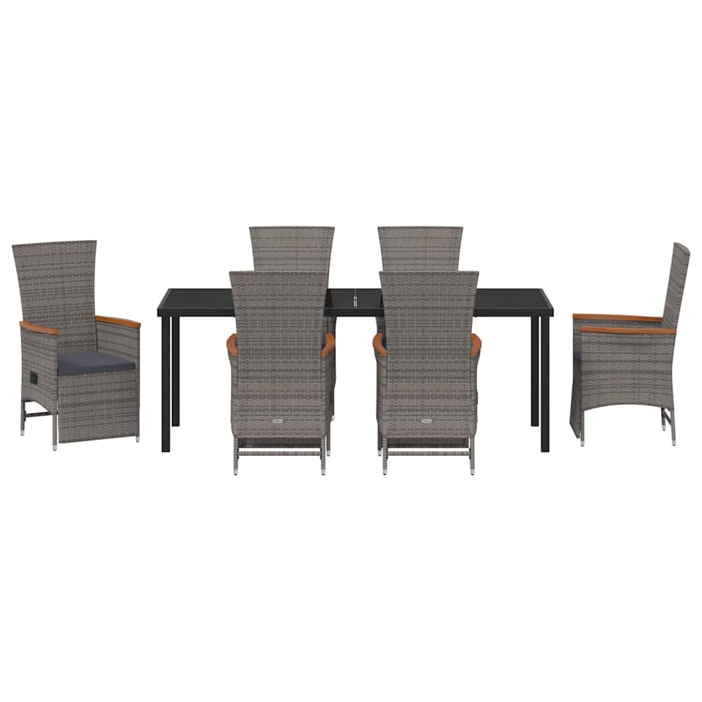 Garden Dining Set with Cushion 7 pcs Grey Poly Rattan