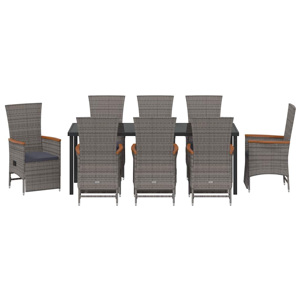Garden Dining Set with Cushion 9 pcs Grey Poly Rattan