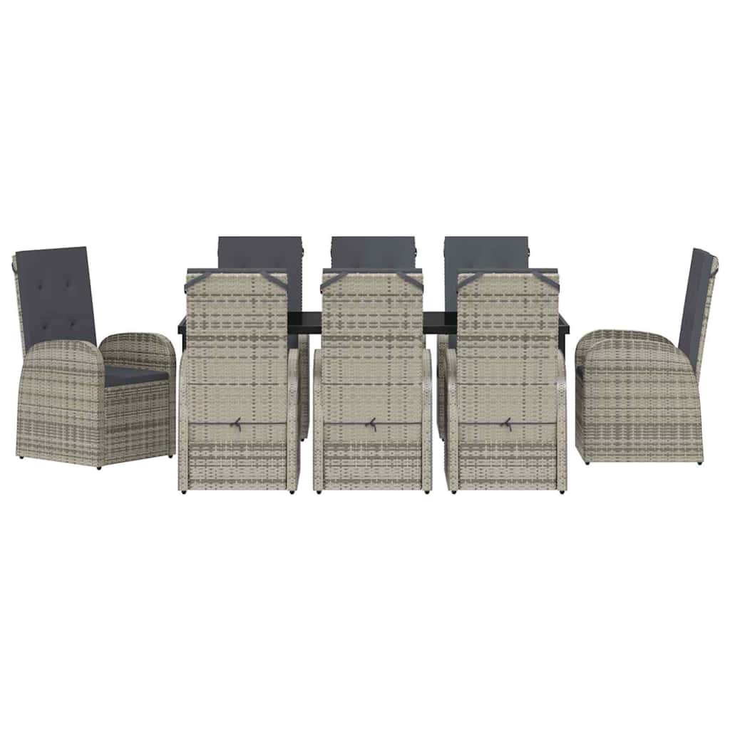 Garden Dining Set with Cushion 9 pcs Grey Poly Rattan