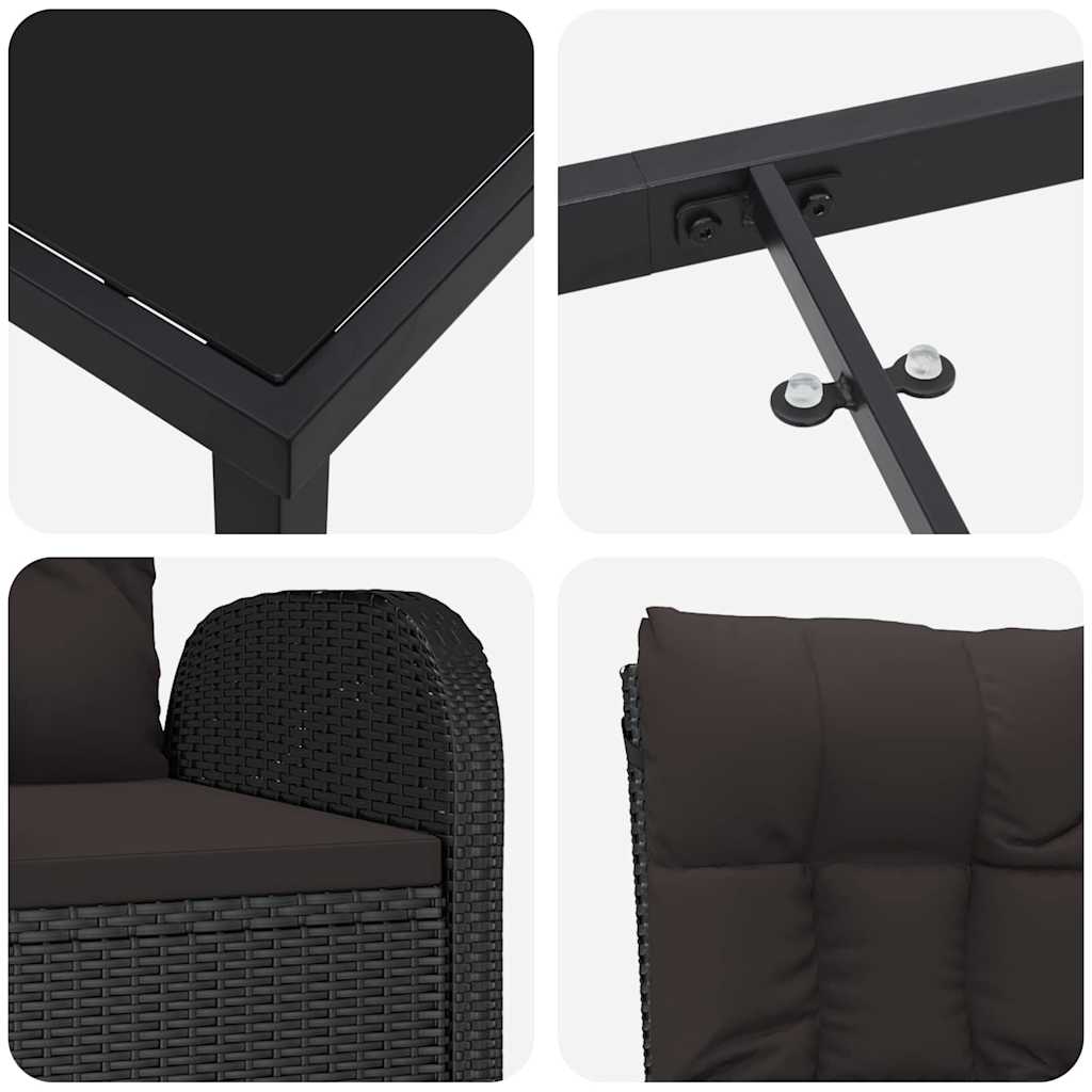 Garden Dining Set with Cushion 7 pcs Black Poly Rattan